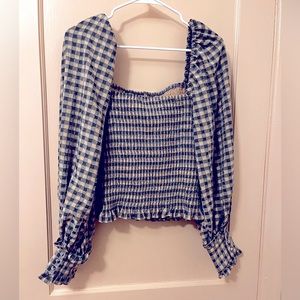 &Merci Gingham Square Neck Ballon Sleeve